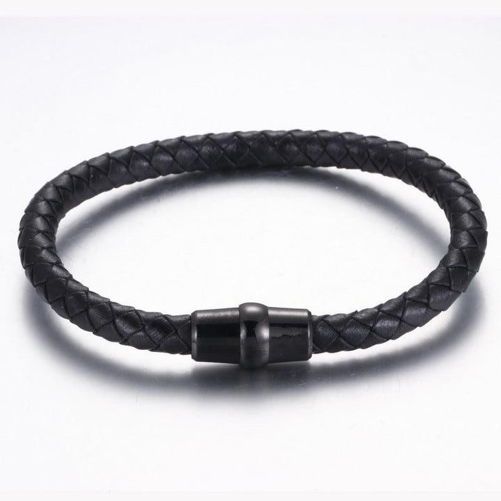 KALEN 6mm Cowhide Leather Black Magnet Buckle Bracelet for Men - kalen