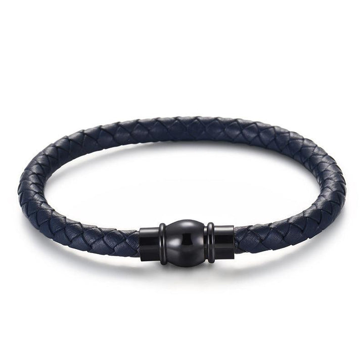 KALEN 6mm Cowhide Leather Black Magnet Buckle Bracelet for Men - kalen