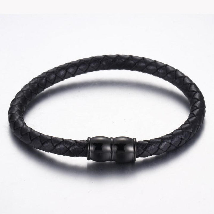 KALEN 6mm Cowhide Leather Black Magnet Buckle Bracelet for Men - kalen