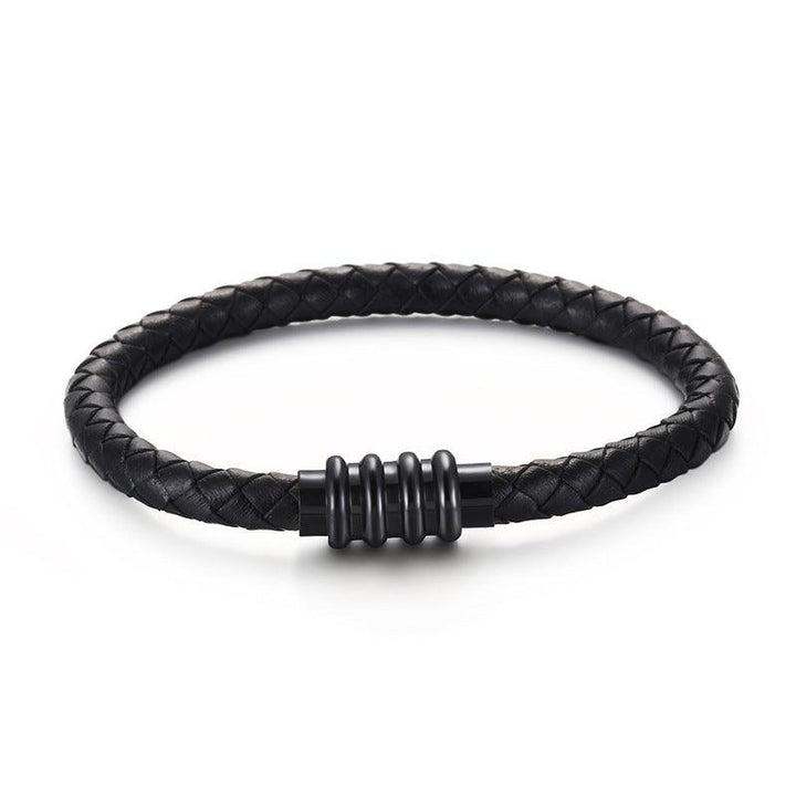 KALEN 6mm Cowhide Leather Black Magnet Buckle Bracelet for Men - kalen