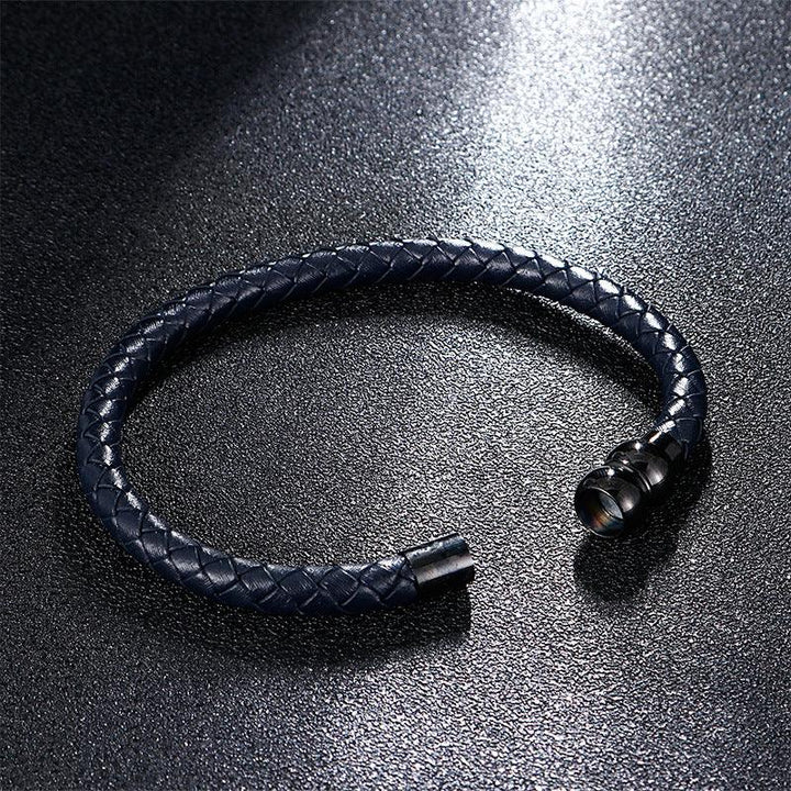 KALEN 6mm Cowhide Leather Black Stainless Steel Bracelet for Men - kalen