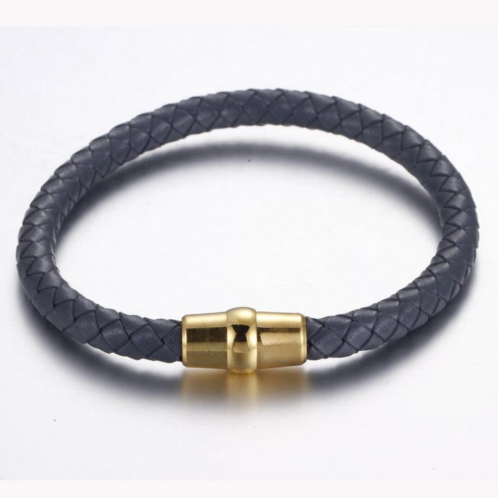 KALEN 6mm Cowhide Leather Gold Magnet Buckle Bracelet for Men - kalen