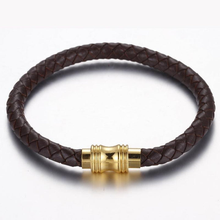 KALEN 6mm Cowhide Leather Gold Magnet Buckle Bracelet for Men - kalen