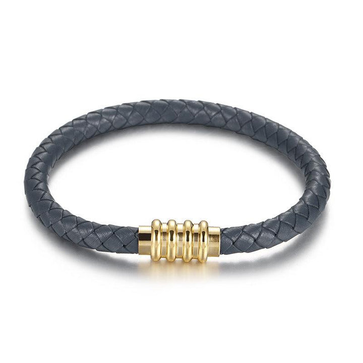 KALEN 6mm Cowhide Leather Gold Magnet Buckle Bracelet for Men - kalen