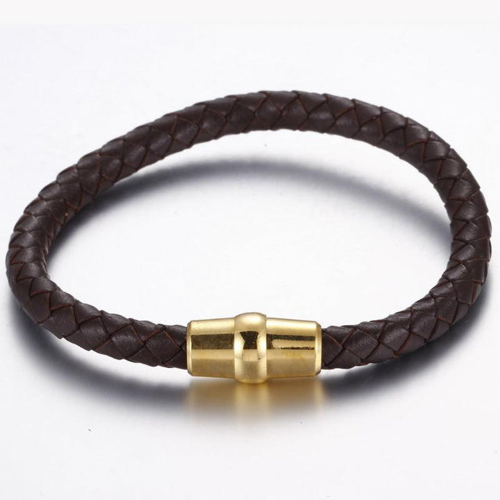 KALEN 6mm Cowhide Leather Gold Magnet Buckle Bracelet for Men - kalen