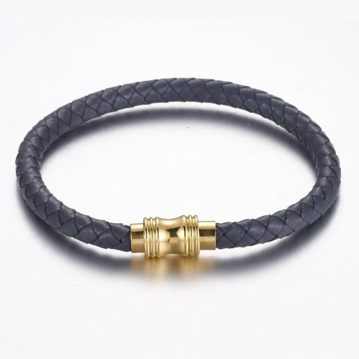 KALEN 6mm Cowhide Leather Gold Magnet Buckle Bracelet for Men - kalen