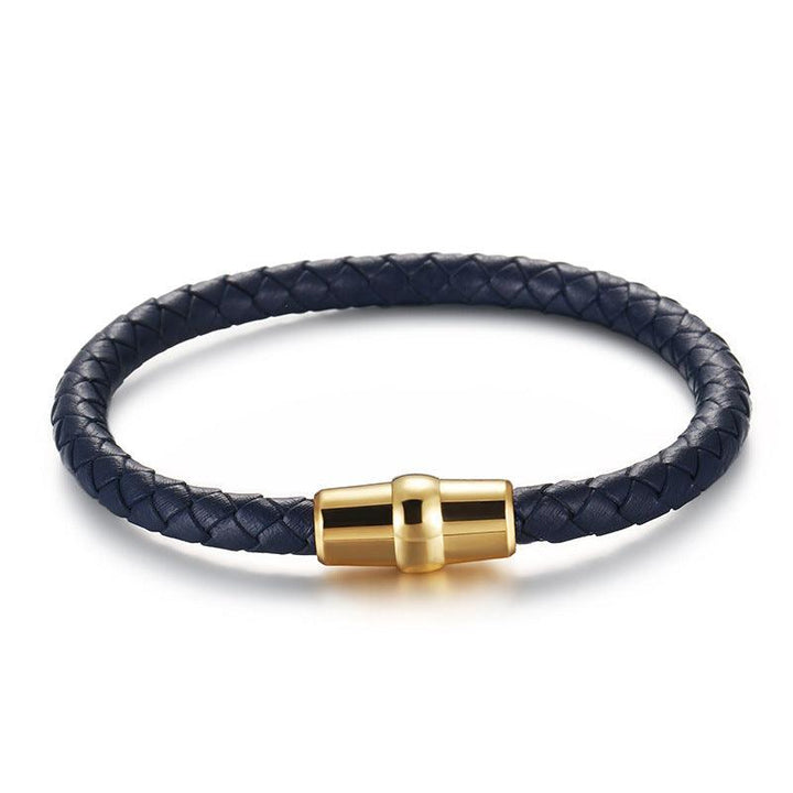 KALEN 6mm Cowhide Leather Gold Magnet Buckle Bracelet for Men - kalen