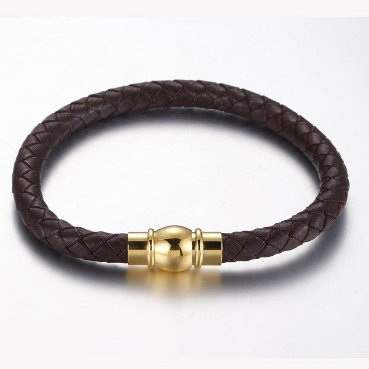 KALEN 6mm Cowhide Leather Gold Magnet Buckle Bracelet for Men - kalen