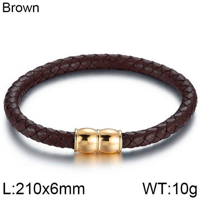 KALEN 6mm Cowhide Leather Gold Magnet Buckle Bracelet for Men - kalen