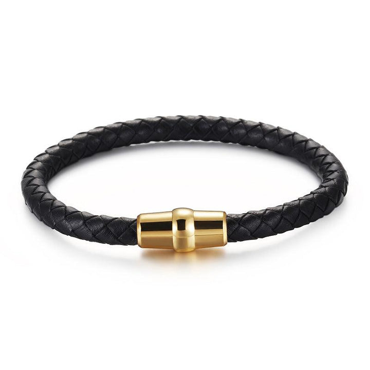 KALEN 6mm Cowhide Leather Gold Magnet Buckle Bracelet for Men - kalen