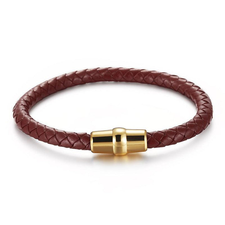 KALEN 6mm Cowhide Leather Gold Magnet Buckle Bracelet for Men - kalen