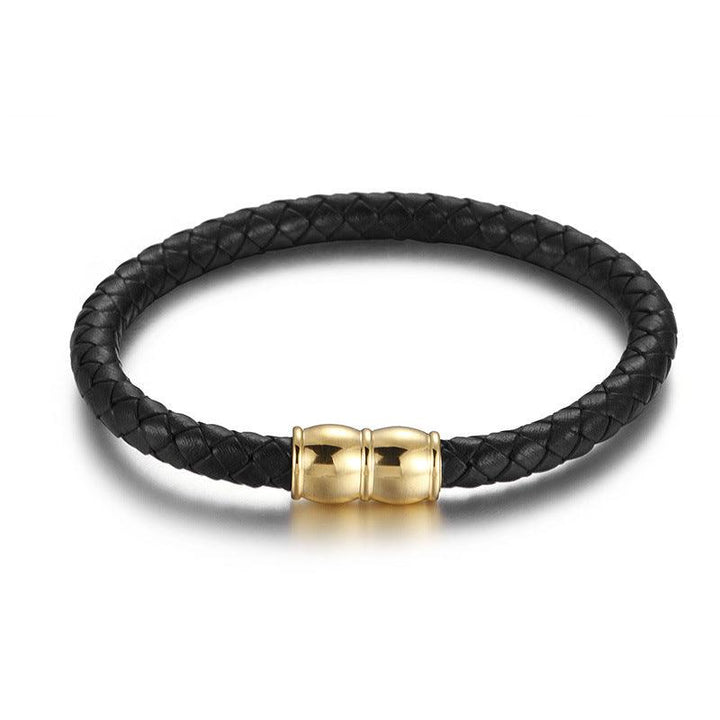 KALEN 6mm Cowhide Leather Gold Magnet Buckle Bracelet for Men - kalen