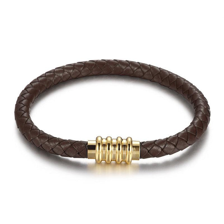 KALEN 6mm Cowhide Leather Gold Magnet Buckle Bracelet for Men - kalen