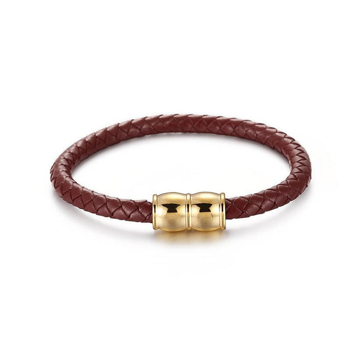 KALEN 6mm Cowhide Leather Gold Magnet Buckle Bracelet for Men - kalen