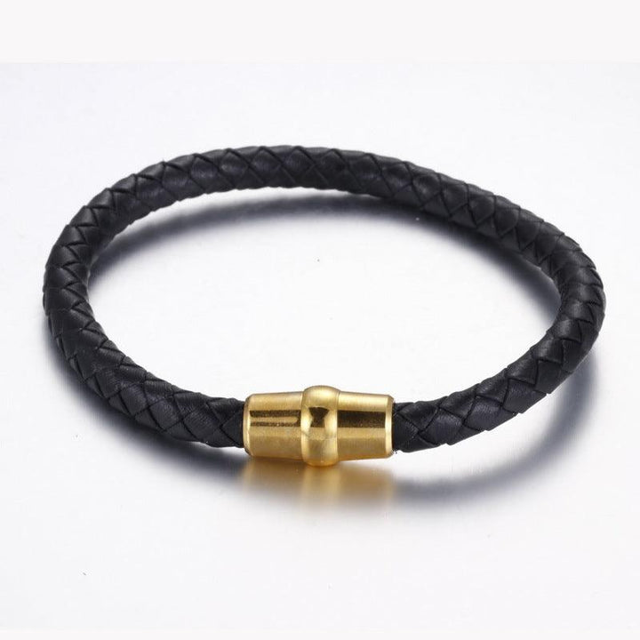 KALEN 6mm Cowhide Leather Gold Magnet Buckle Bracelet for Men - kalen