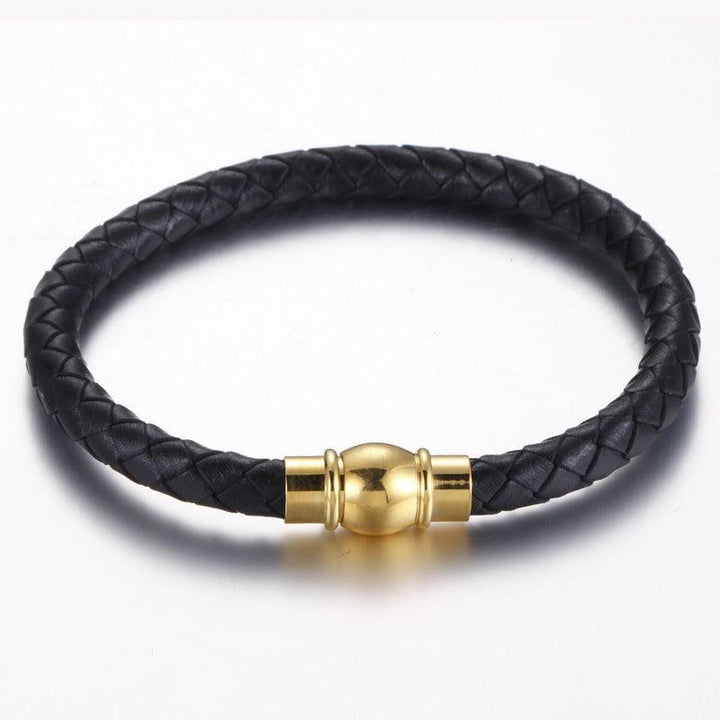 KALEN 6mm Cowhide Leather Gold Magnet Buckle Bracelet for Men - kalen