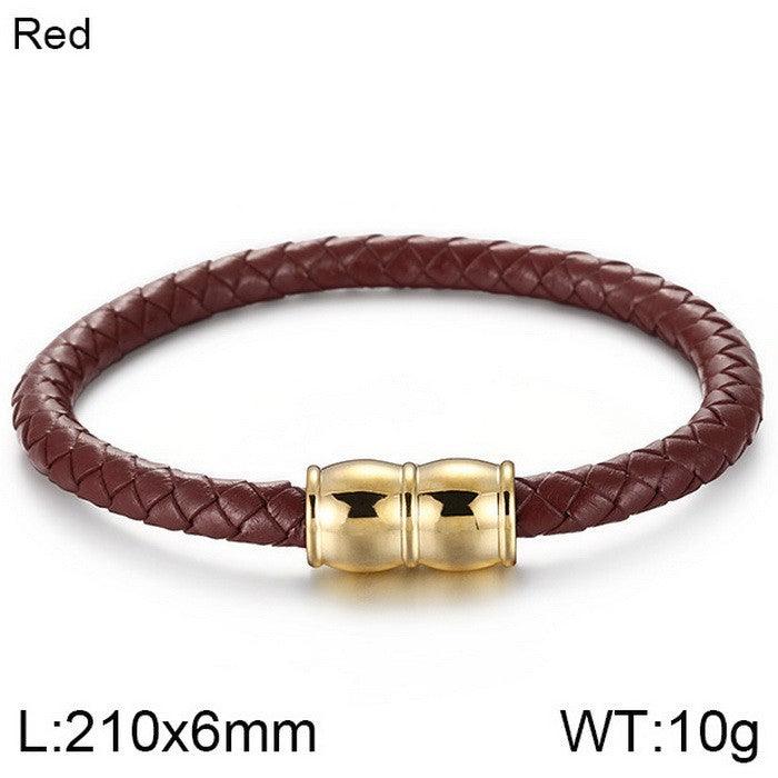 KALEN 6mm Cowhide Leather Gold Magnet Buckle Bracelet for Men - kalen