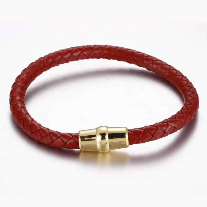 KALEN 6mm Cowhide Leather Gold Magnet Buckle Bracelet for Men - kalen