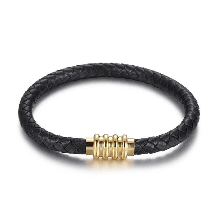 KALEN 6mm Cowhide Leather Gold Magnet Buckle Bracelet for Men - kalen