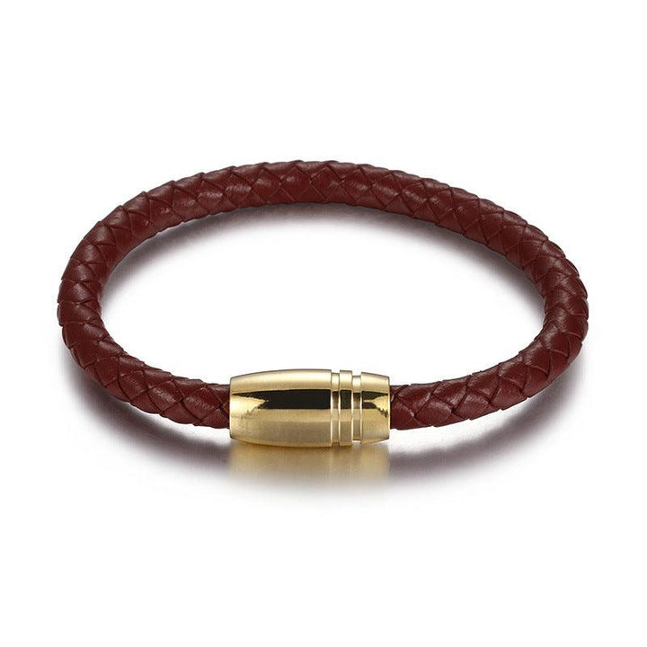 KALEN 6mm Cowhide Leather Gold Stainless Steel Bracelet for Men - kalen