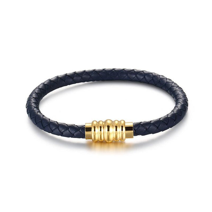 KALEN 6mm Cowhide Leather Gold Stainless Steel Bracelet for Men - kalen