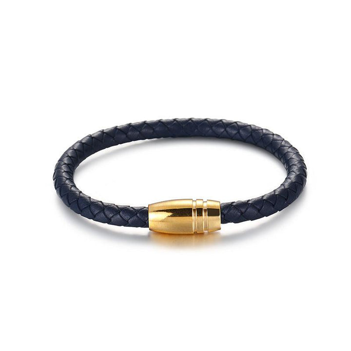 KALEN 6mm Cowhide Leather Gold Stainless Steel Bracelet for Men - kalen