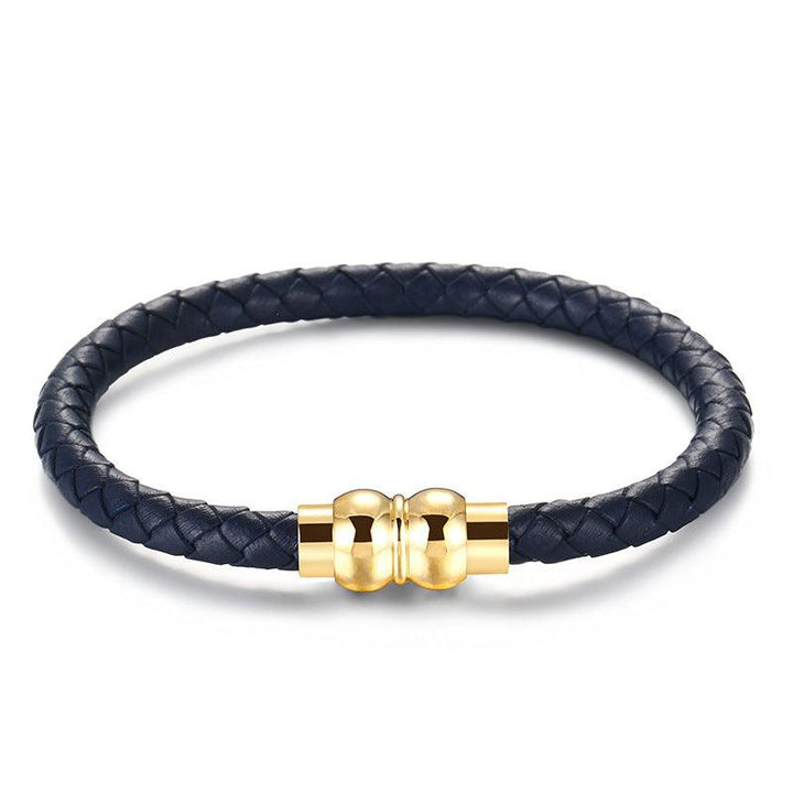 KALEN 6mm Cowhide Leather Gold Stainless Steel Bracelet for Men - kalen