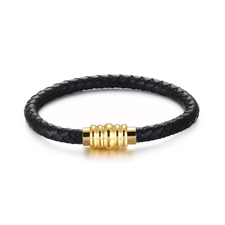 KALEN 6mm Cowhide Leather Gold Stainless Steel Bracelet for Men - kalen