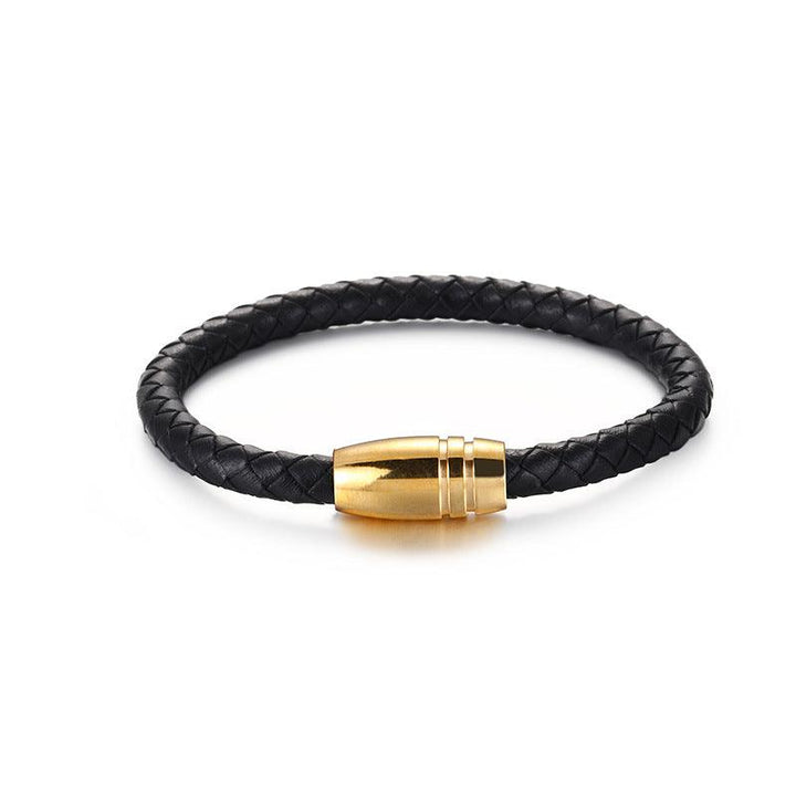 KALEN 6mm Cowhide Leather Gold Stainless Steel Bracelet for Men - kalen