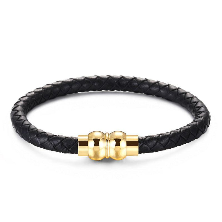 KALEN 6mm Cowhide Leather Gold Stainless Steel Bracelet for Men - kalen