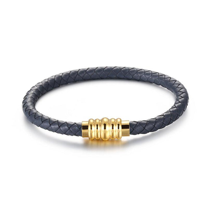 KALEN 6mm Cowhide Leather Gold Stainless Steel Bracelet for Men - kalen