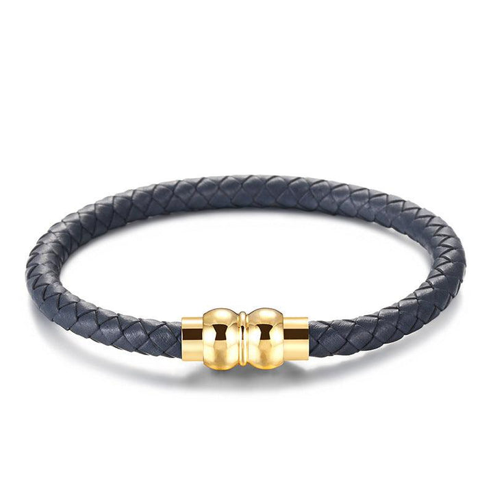 KALEN 6mm Cowhide Leather Gold Stainless Steel Bracelet for Men - kalen