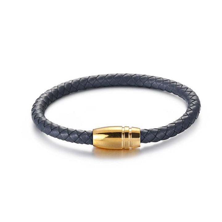 KALEN 6mm Cowhide Leather Gold Stainless Steel Bracelet for Men - kalen