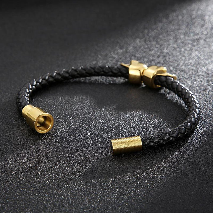 KALEN 6mm Cowhide Leather Stainless Steel 10mm Skull Beaded Bracelet for Men - kalen