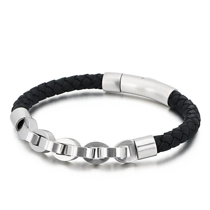 KALEN 6mm Cowhide Leather Stainless Steel 8mm Link Chain Bracelet for Men - kalen