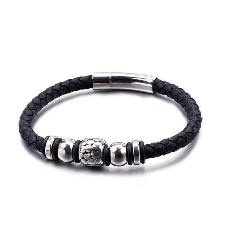 KALEN 6mm Cowhide Leather Stainless Steel Ball Charm Bracelet for Men - kalen