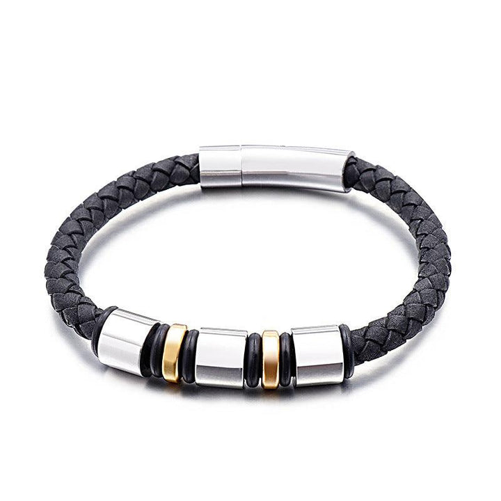 KALEN 6mm Cowhide Leather Stainless Steel Ball Charm Bracelet for Men - kalen