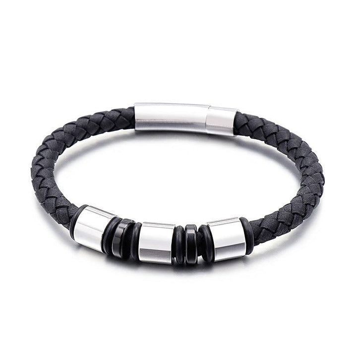 KALEN 6mm Cowhide Leather Stainless Steel Ball Charm Bracelet for Men - kalen