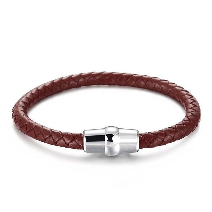 KALEN 6mm Cowhide Leather Stainless Steel Bracelet for Men - kalen