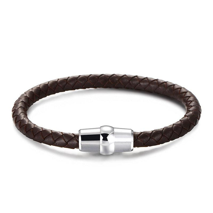 KALEN 6mm Cowhide Leather Stainless Steel Bracelet for Men - kalen