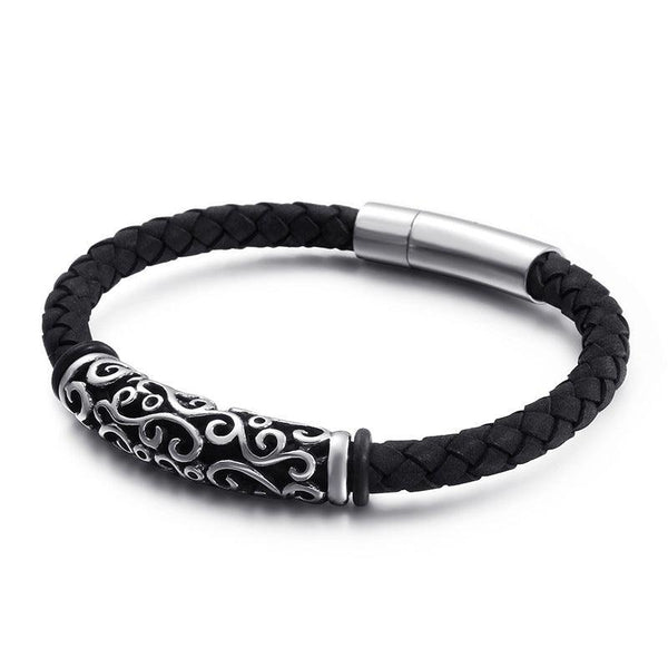 KALEN 6mm Cowhide Leather Stainless Steel Charm Bracelet for Men - kalen