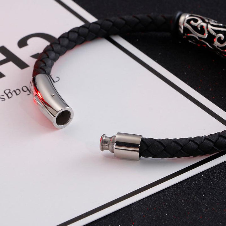 KALEN 6mm Cowhide Leather Stainless Steel Charm Bracelet for Men - kalen