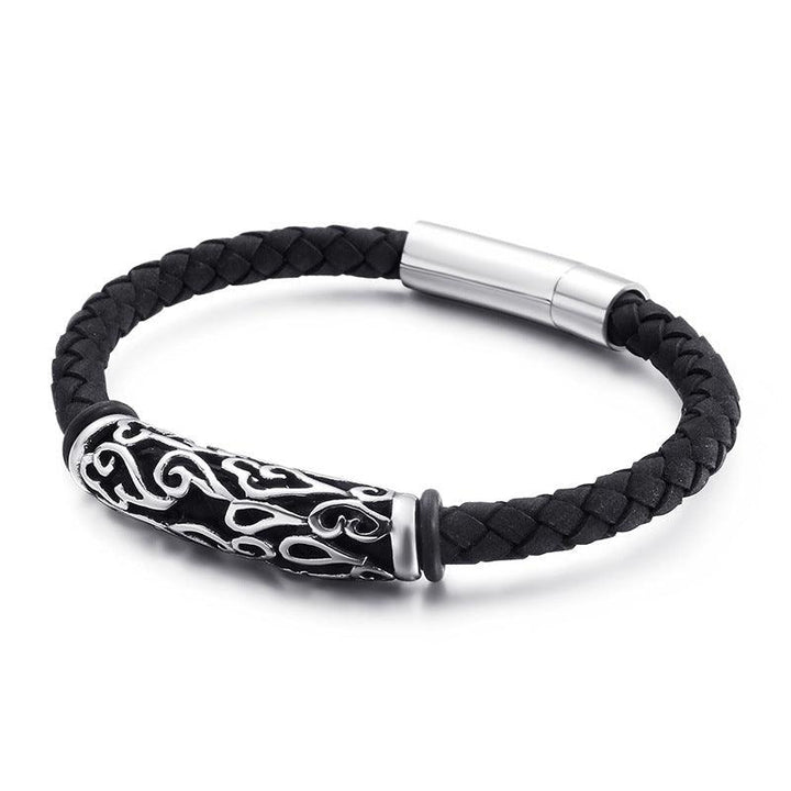 KALEN 6mm Cowhide Leather Stainless Steel Charm Bracelet for Men - kalen