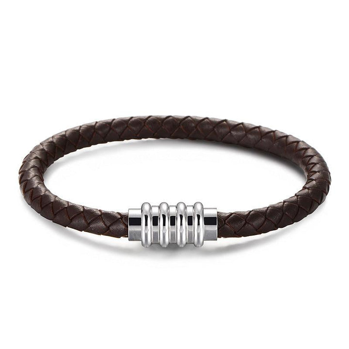 KALEN 6mm Cowhide Leather Stainless Steel Magnet Buckle Bracelet for Men - kalen