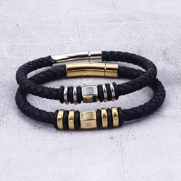 KALEN 6mm Cowhide Leather Stainless Steel Six-Character Mantra Buddhism Religious Bracelet for Men - kalen