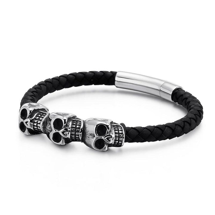 KALEN 6mm Genuine Leather 12mm Skull Charm Bracelet for Men - kalen