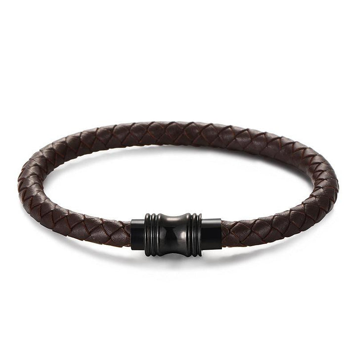 KALEN 6mm Genuine Leather Black Stainless Steel Bracelet for Men - kalen