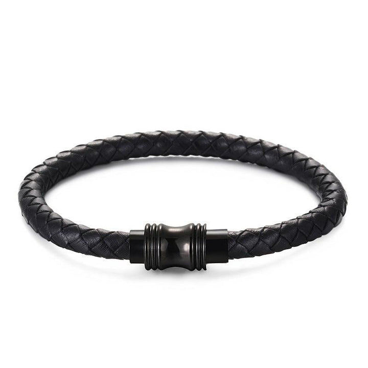 KALEN 6mm Genuine Leather Black Stainless Steel Bracelet for Men - kalen