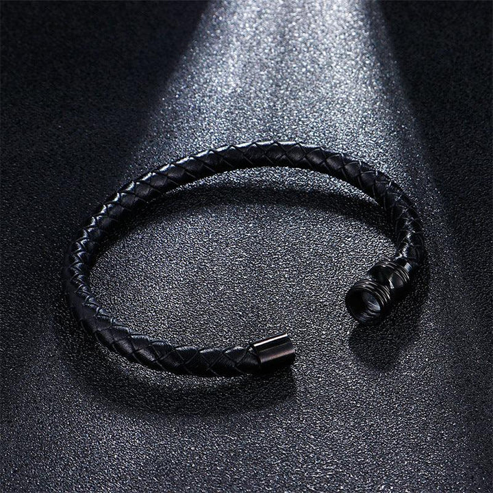 KALEN 6mm Genuine Leather Black Stainless Steel Bracelet for Men - kalen