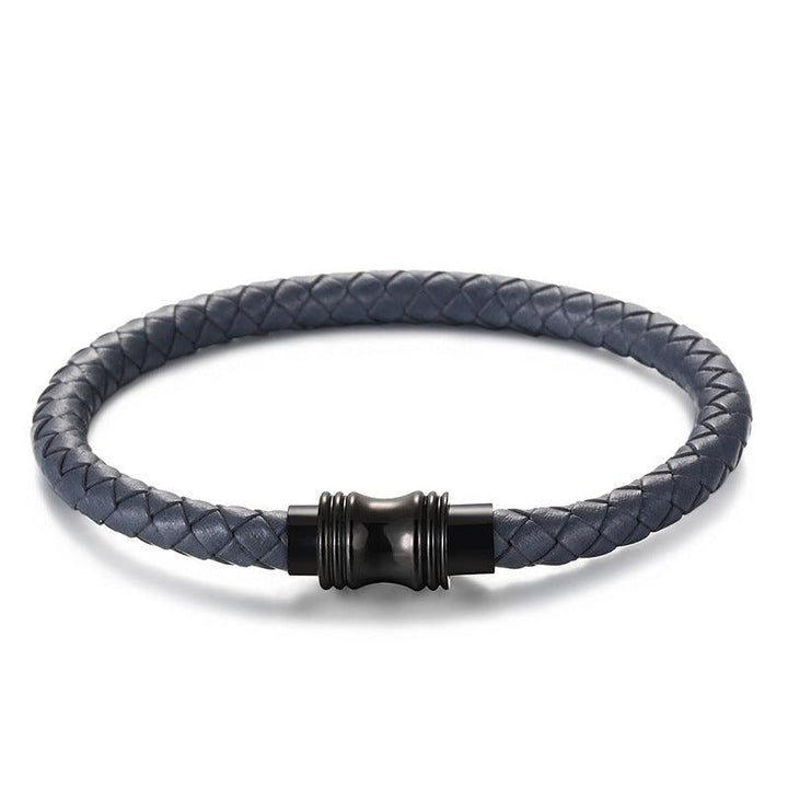 KALEN 6mm Genuine Leather Black Stainless Steel Bracelet for Men - kalen